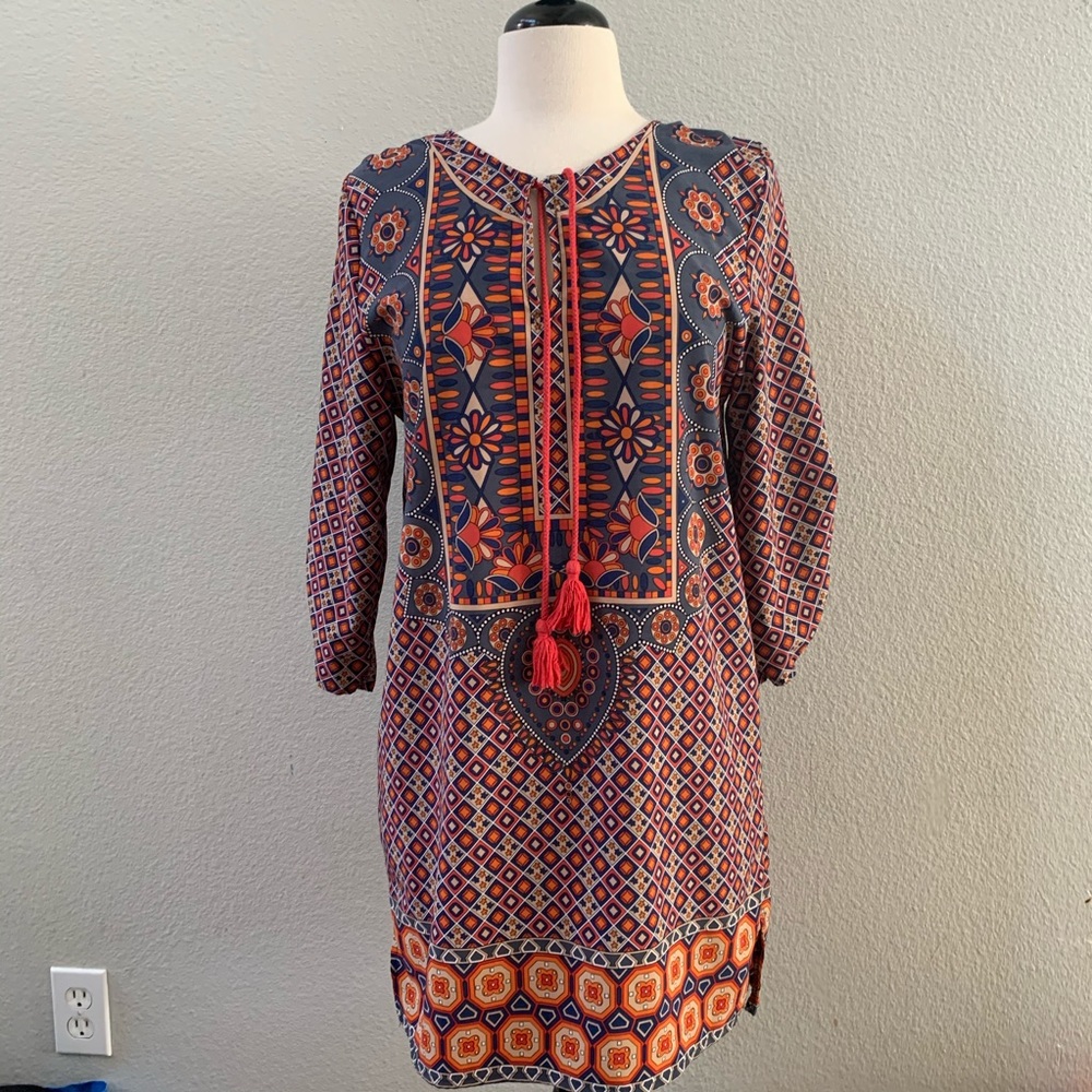 NLW boho festival colorful long sleeve tunic beach coverup  womens L